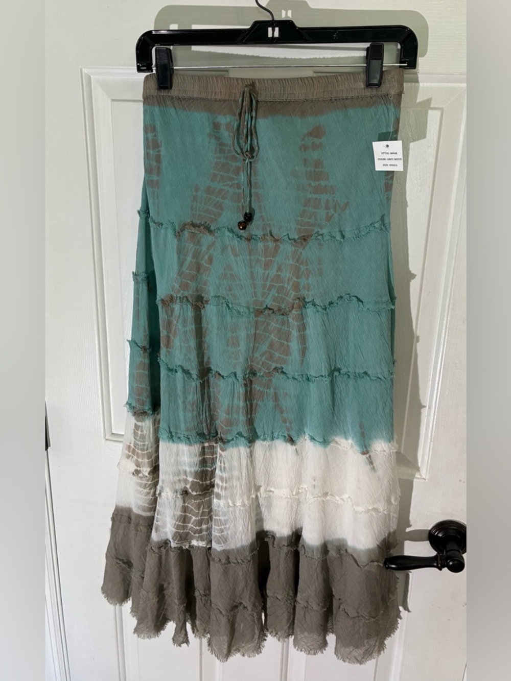 Metro Wear Teal and Taupe Tie-Dye Tiered Maxi Skirt